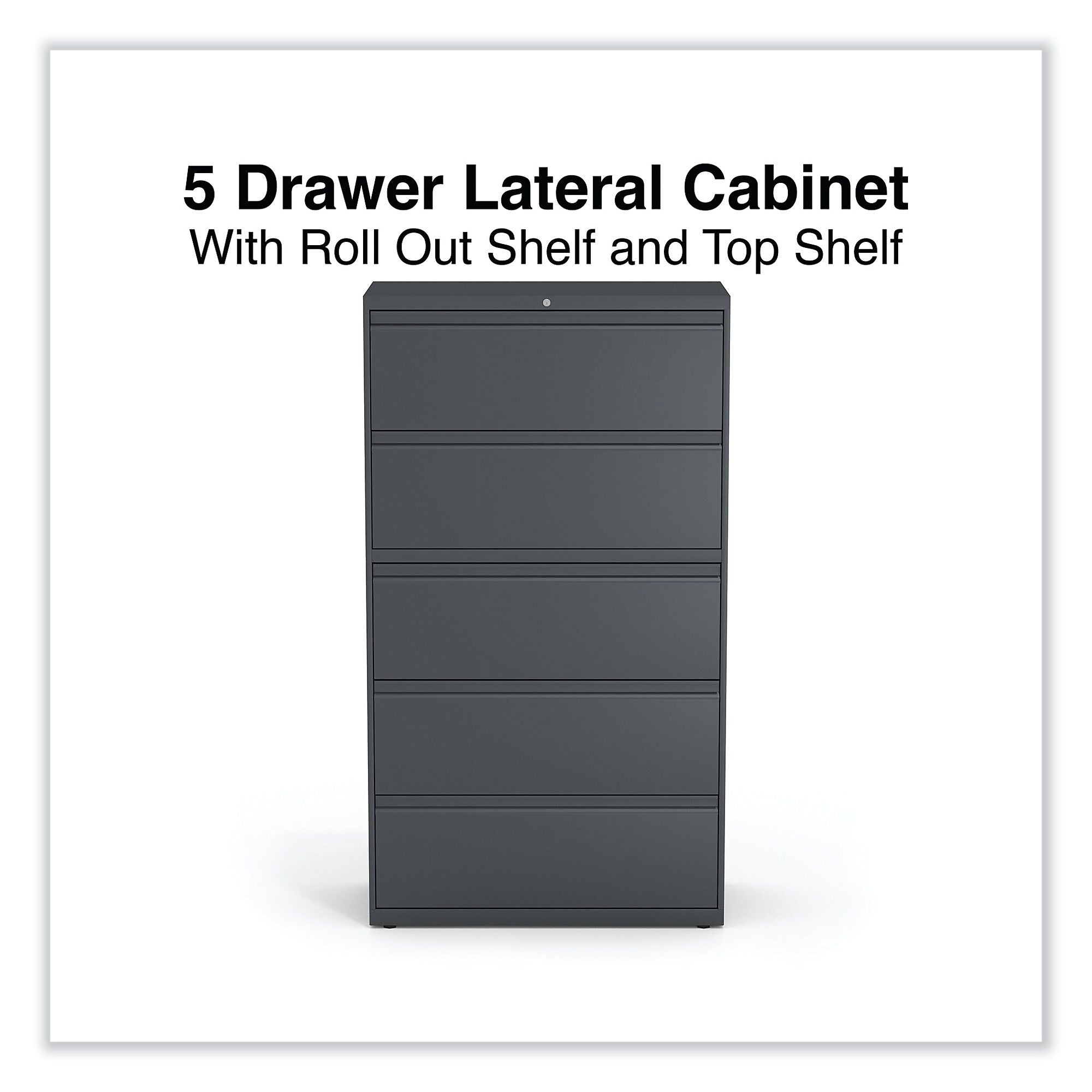 Alera® Lateral File, 5 Legal/Letter/A4/A5-Size File Drawers, Charcoal, 36" x 18.63" x 67.63"