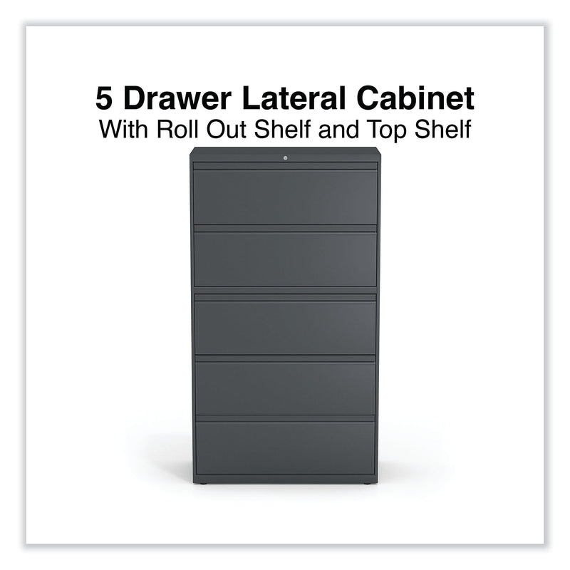 Alera® Lateral File, 5 Legal/Letter/A4/A5-Size File Drawers, Charcoal, 36" x 18.63" x 67.63"