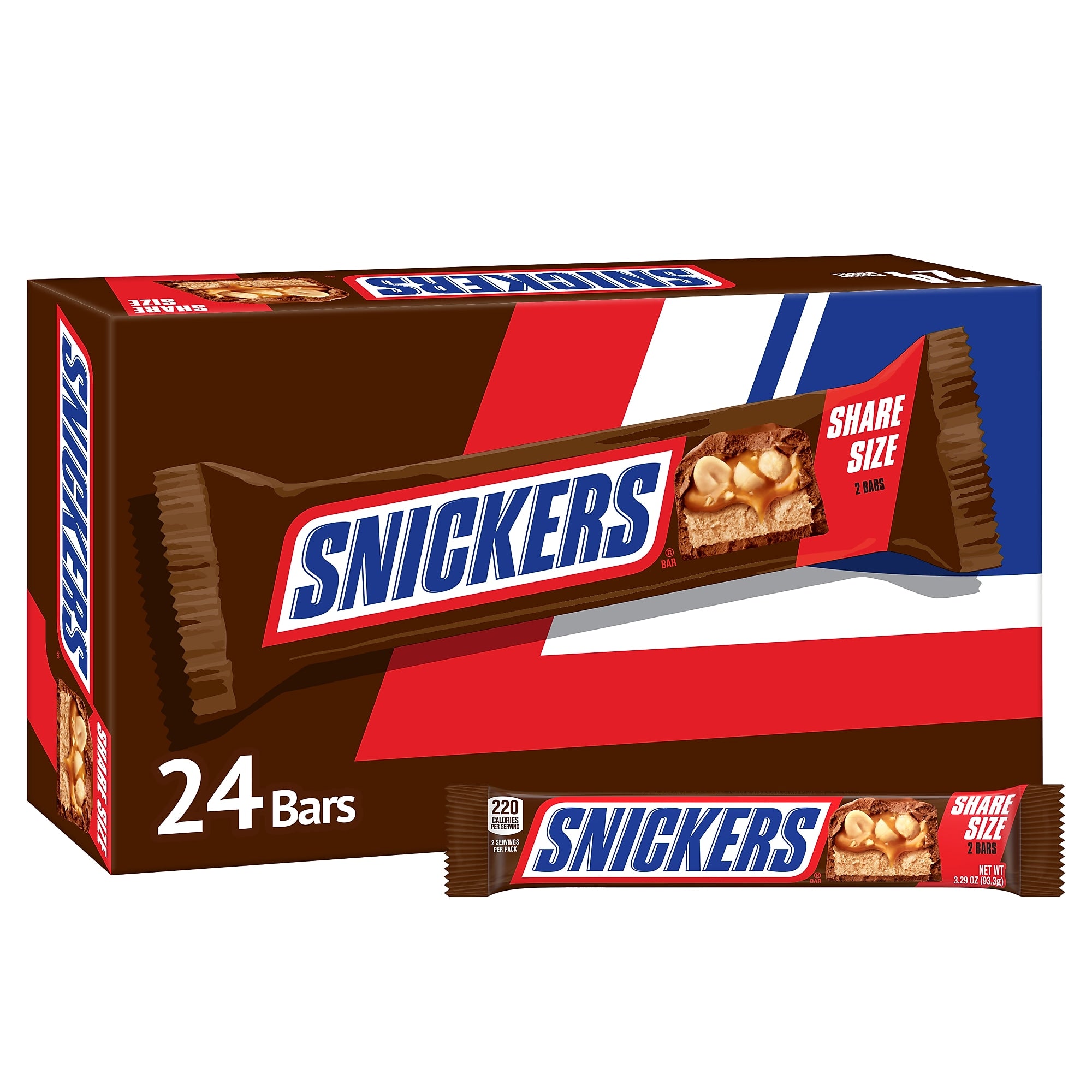Snickers Share Size Milk Chocolate Candy Bars, 3.29 oz., 24/Box (MMM32252)