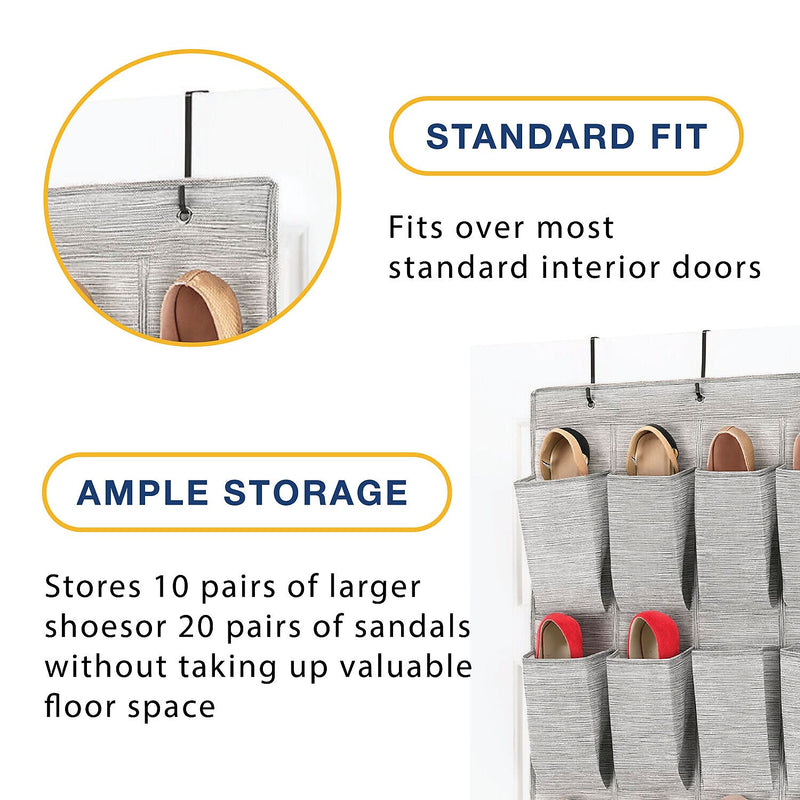 Whitmor 20-Pocket Over-the-Door Shoe Rack, Gray (5455-10-CTF)