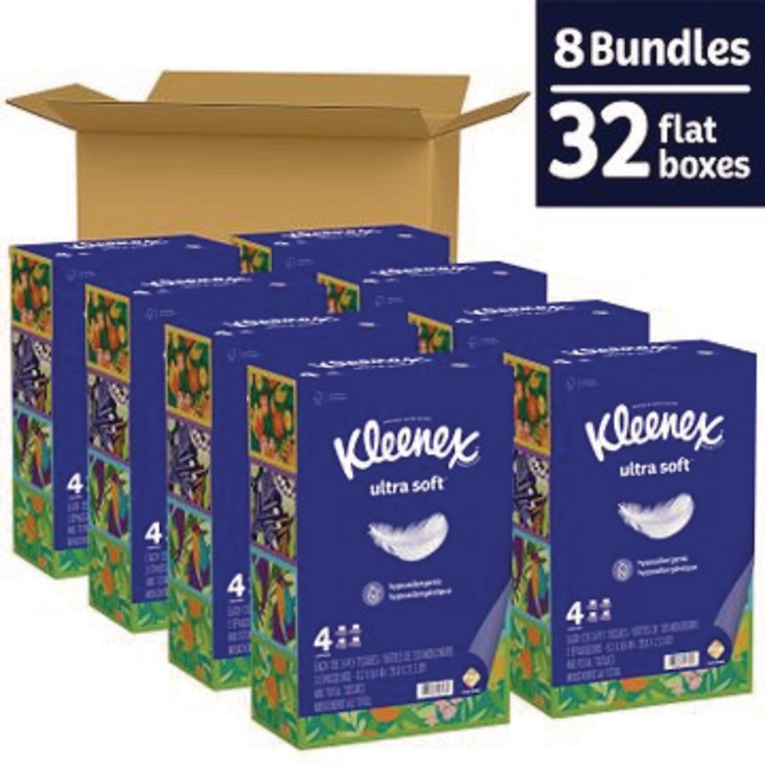 Kleenex Ultra Soft Facial Tissue, 3-Ply, 120 Tissues/Box, 4 Boxes/Pack, 8 Packs/Carton (54316)