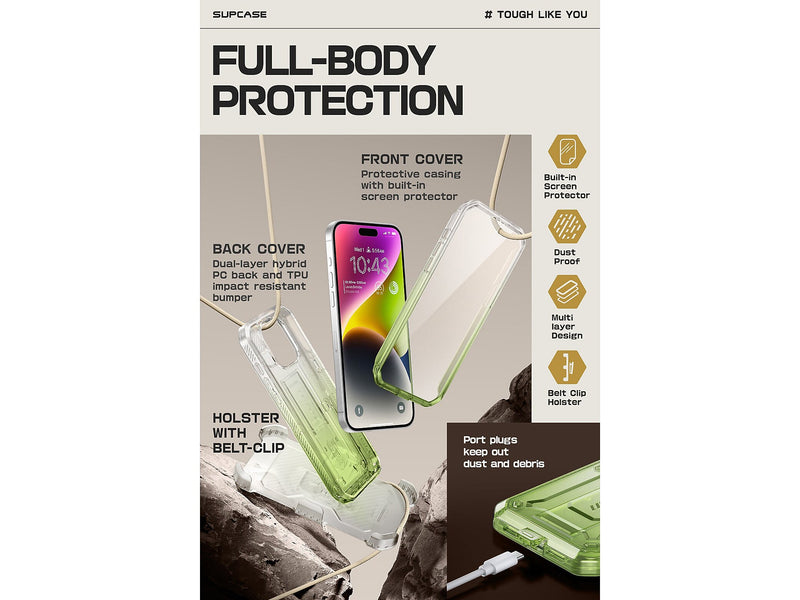 SupCase Unicorn Beetle PRO Rugged Case for iPhone 15 Pro Max, Shock-Absorbing, Gradient Green (SPH23MX67UBPSGG)