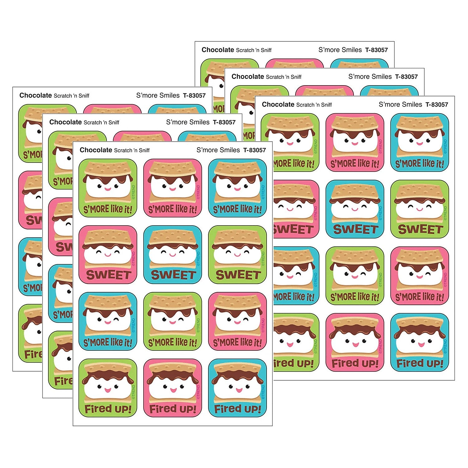 Trend Enterprises S'more Smiles Chocolate Scent Scratch 'n Sniff Stinky Stickers, Multicolored, 48/Pack, 6/Packs/Bundle