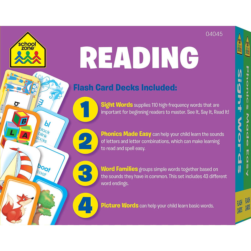 School Zone Reading Flash Cards, Ages 4 and Up, 224 Cards/Pack (SZP04045)