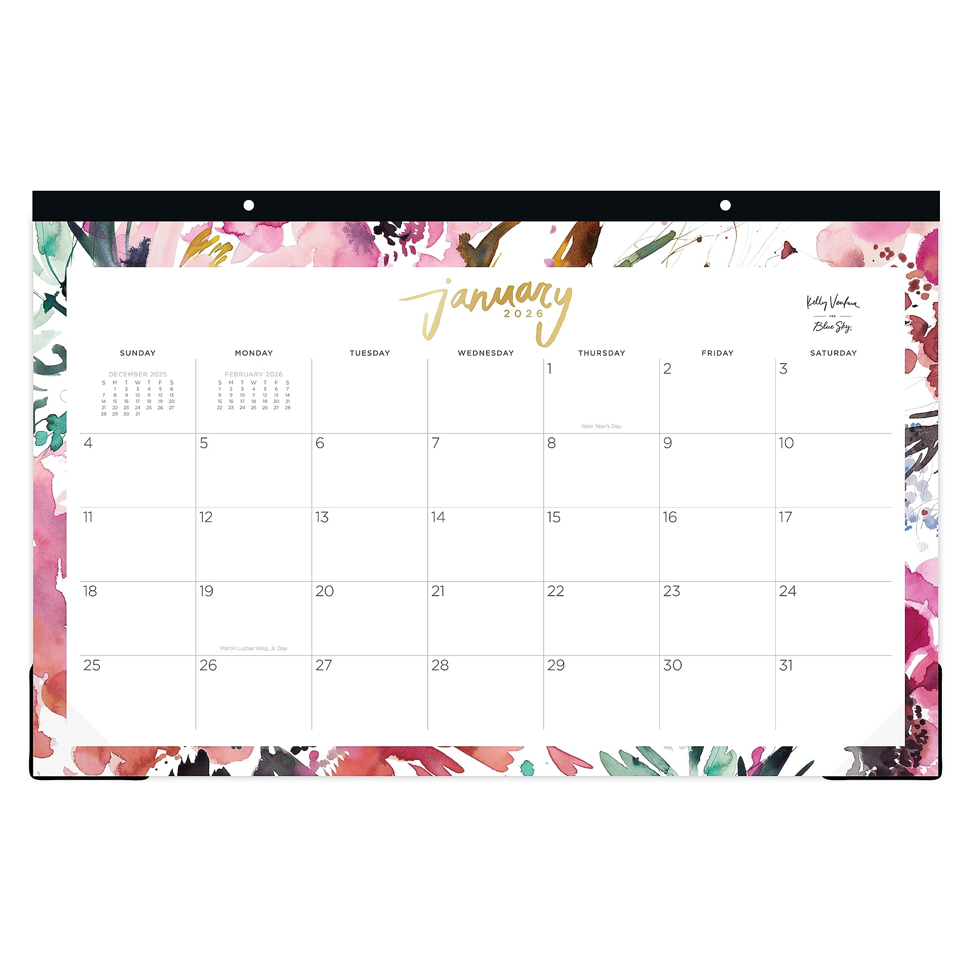 2026 Blue Sky Kelly Ventura Magenta Blooms 17" x 11" Monthly Desk Calendar (149057-26)