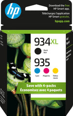 HP 934XL/935 Black High Yield and Cyan/Magenta/Yellow Standard Yield Ink Cartridge, 4/Pack (N9H66FN#140)