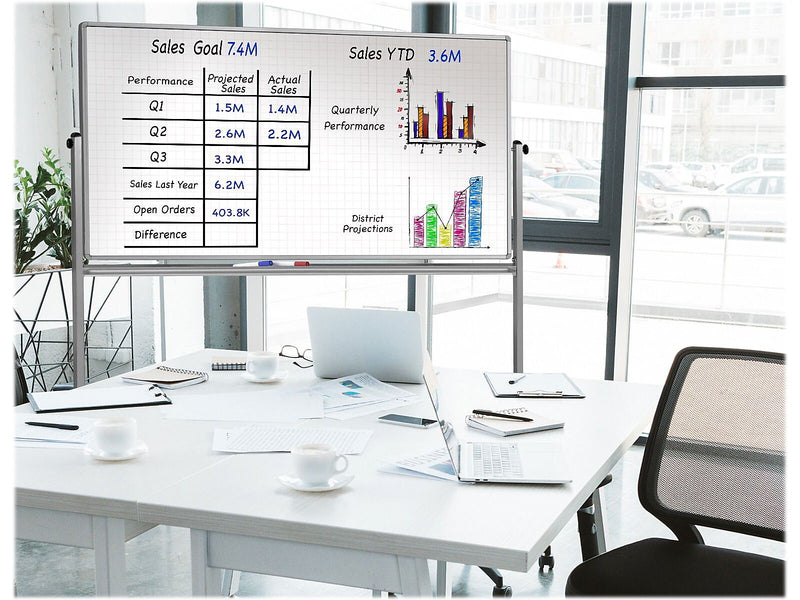 Luxor Dry-Erase Mobile Combination Ghost Grid/Whiteboard, Aluminum Frame, 40" x 72" (MB7240LB)