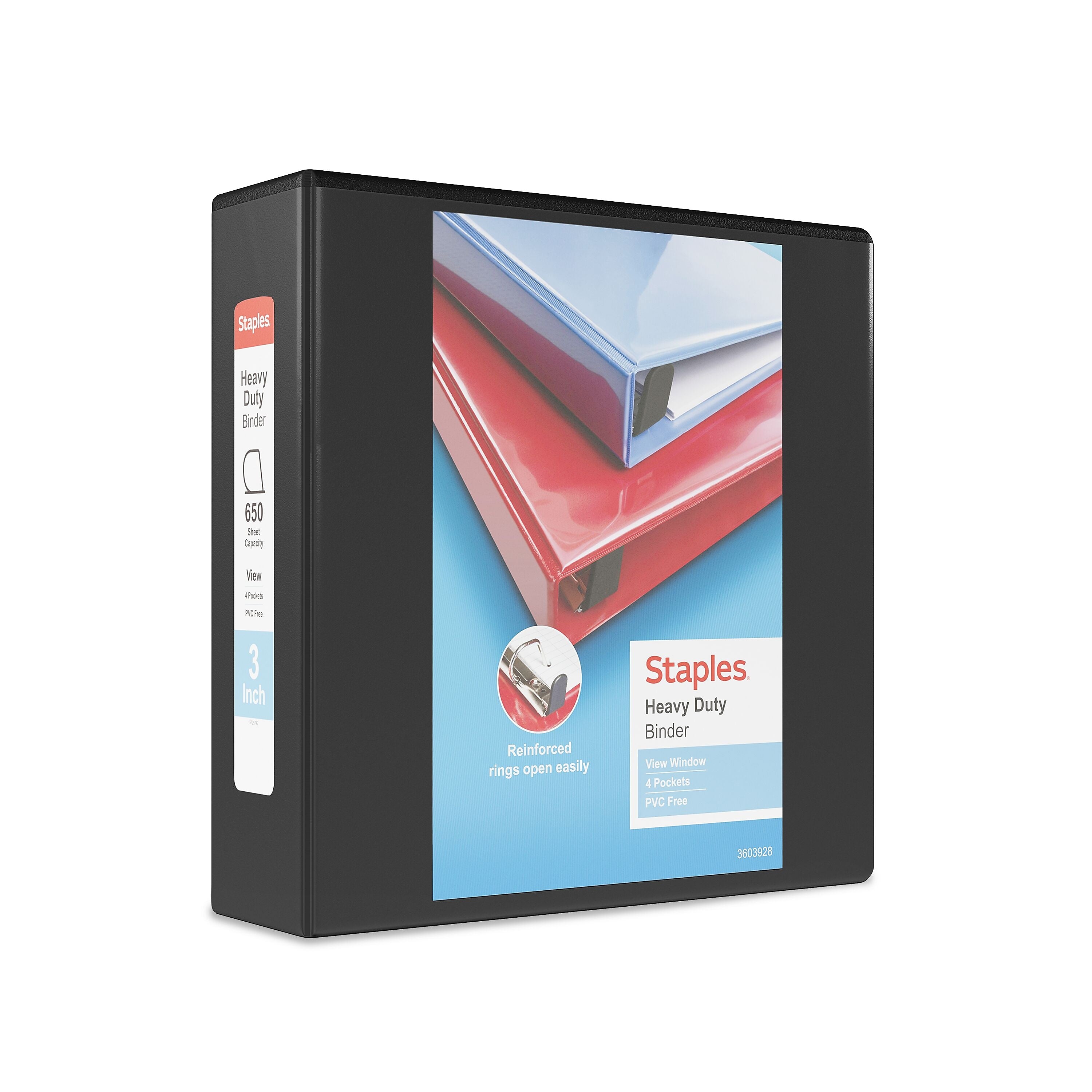 Staples Heavy Duty 3" 3-Ring View Binder, D-Ring, Black (ST56234-CC)