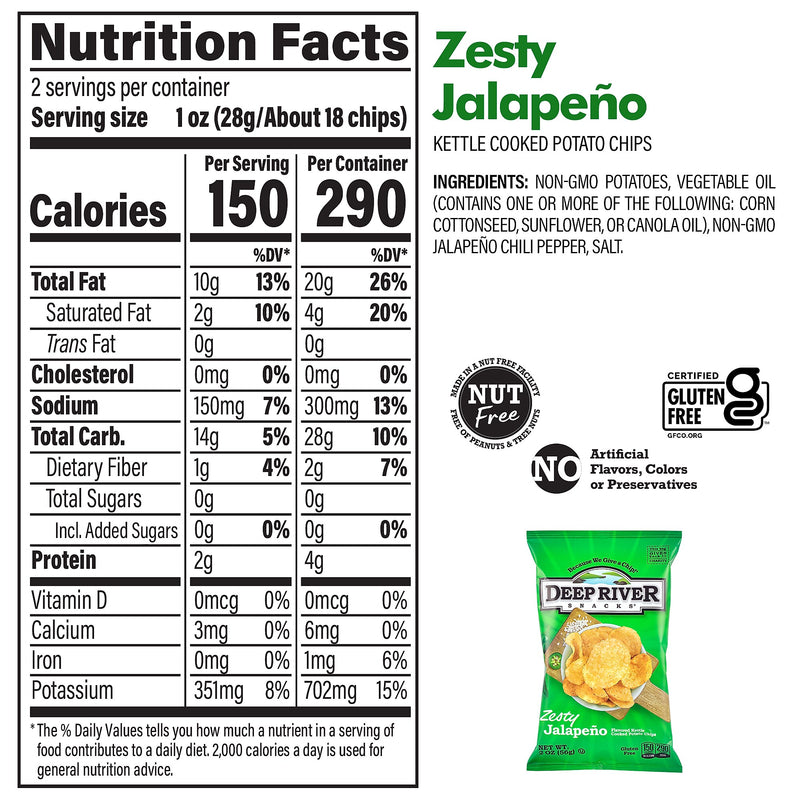 Deep River Snacks Gluten Free Zesty Jalapeno Kettle Cooked Potato Chips, 2.0 oz., 24/Box (220-02563)
