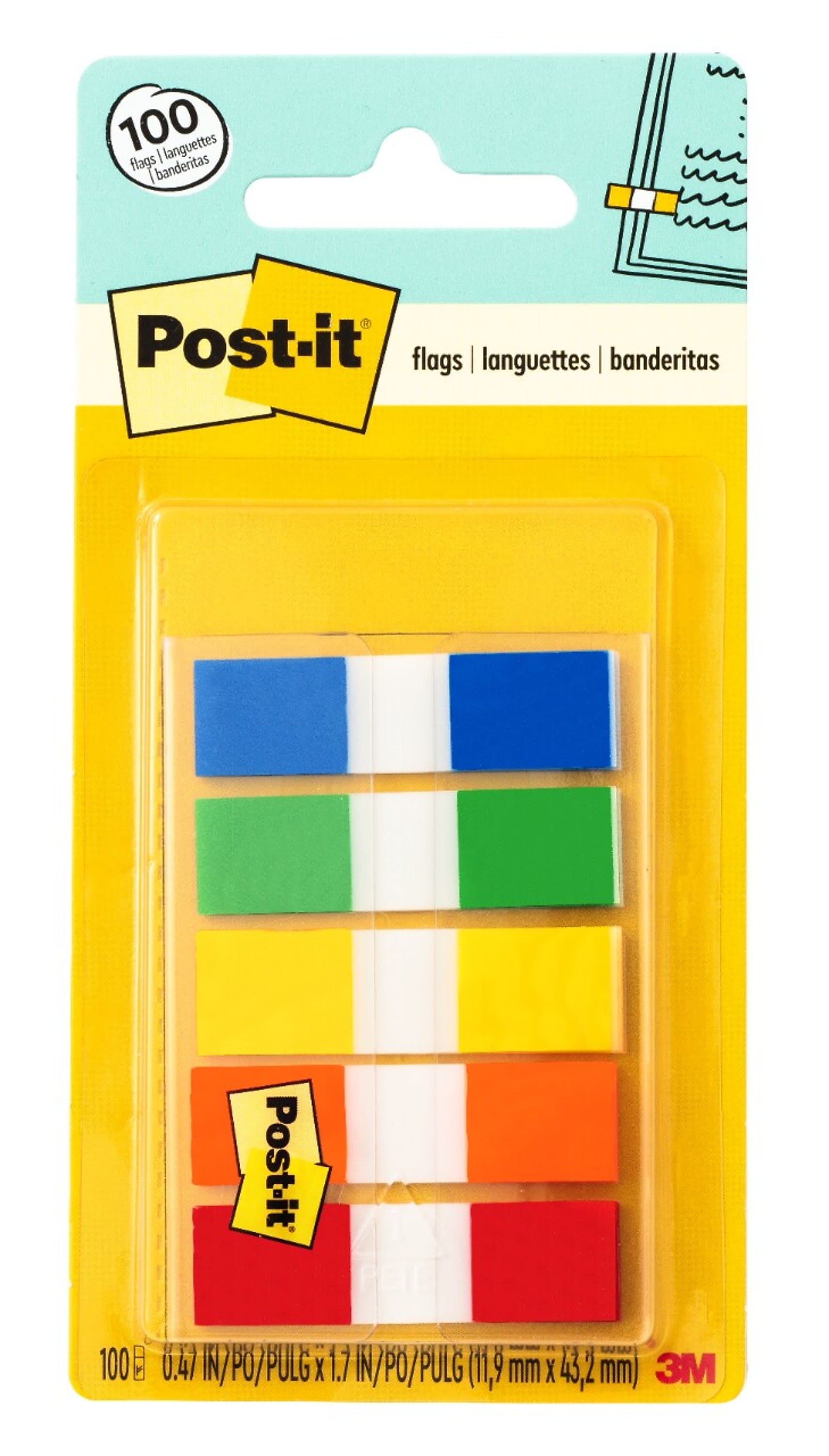 Post-it Flags, .47", Assorted Colors, 100 Flags/Pack (683-5CF)