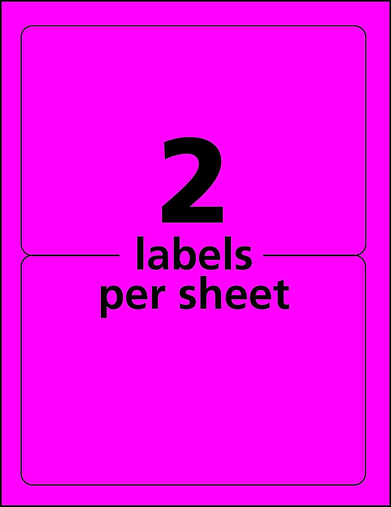 Avery Laser Shipping Labels, 5 1/2" x 8 1/2", Neon Magenta, 200 Labels/Box (5948)