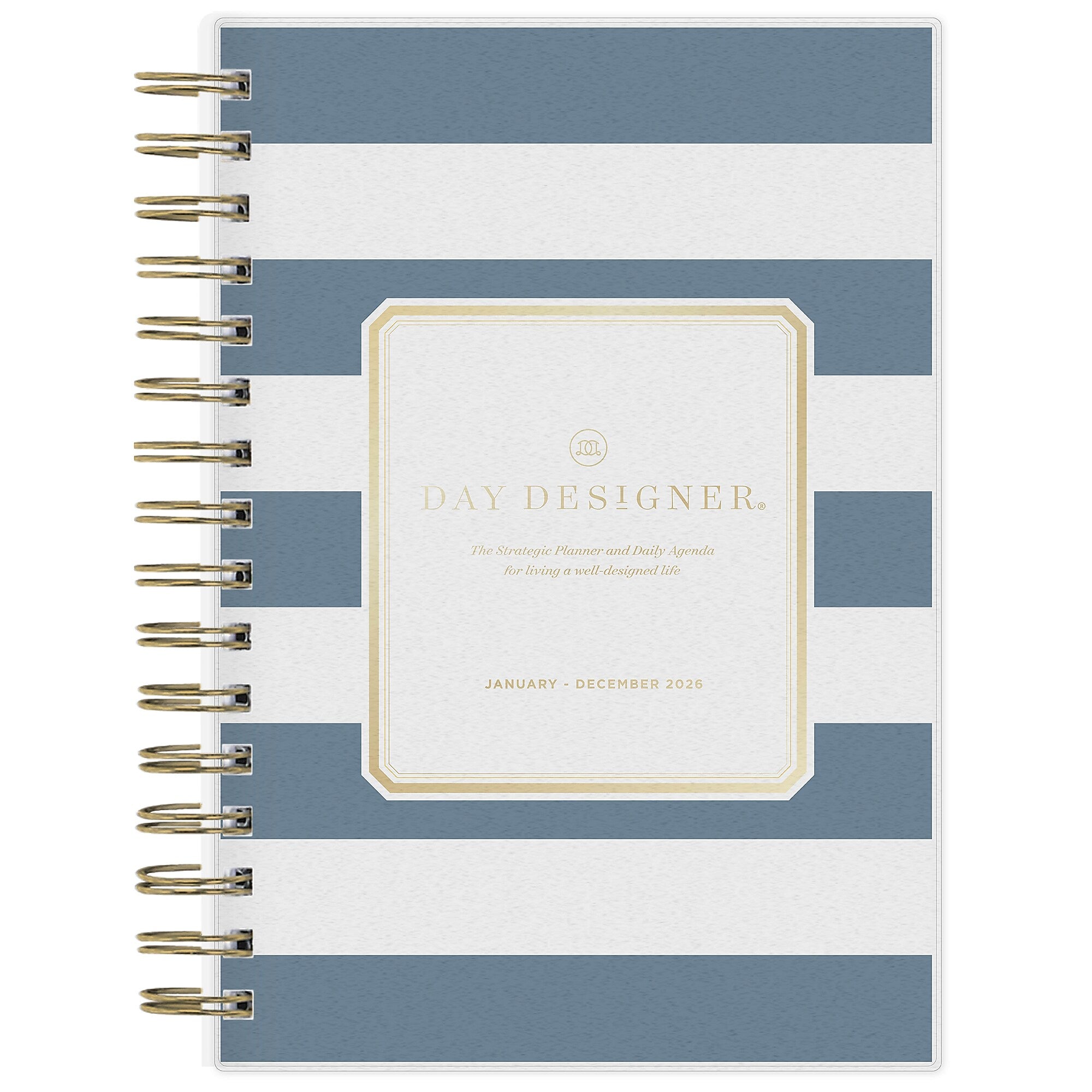 Planning Calendar DD Rugby Stripe Navy Frosted PP 5x8 RY26 Daily/Mthly Safety Wirebound -
