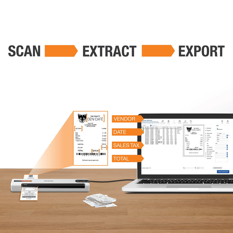 Epson RapidReceipt RR-60 Portable Document Scanner, Black/White (B11B252204)