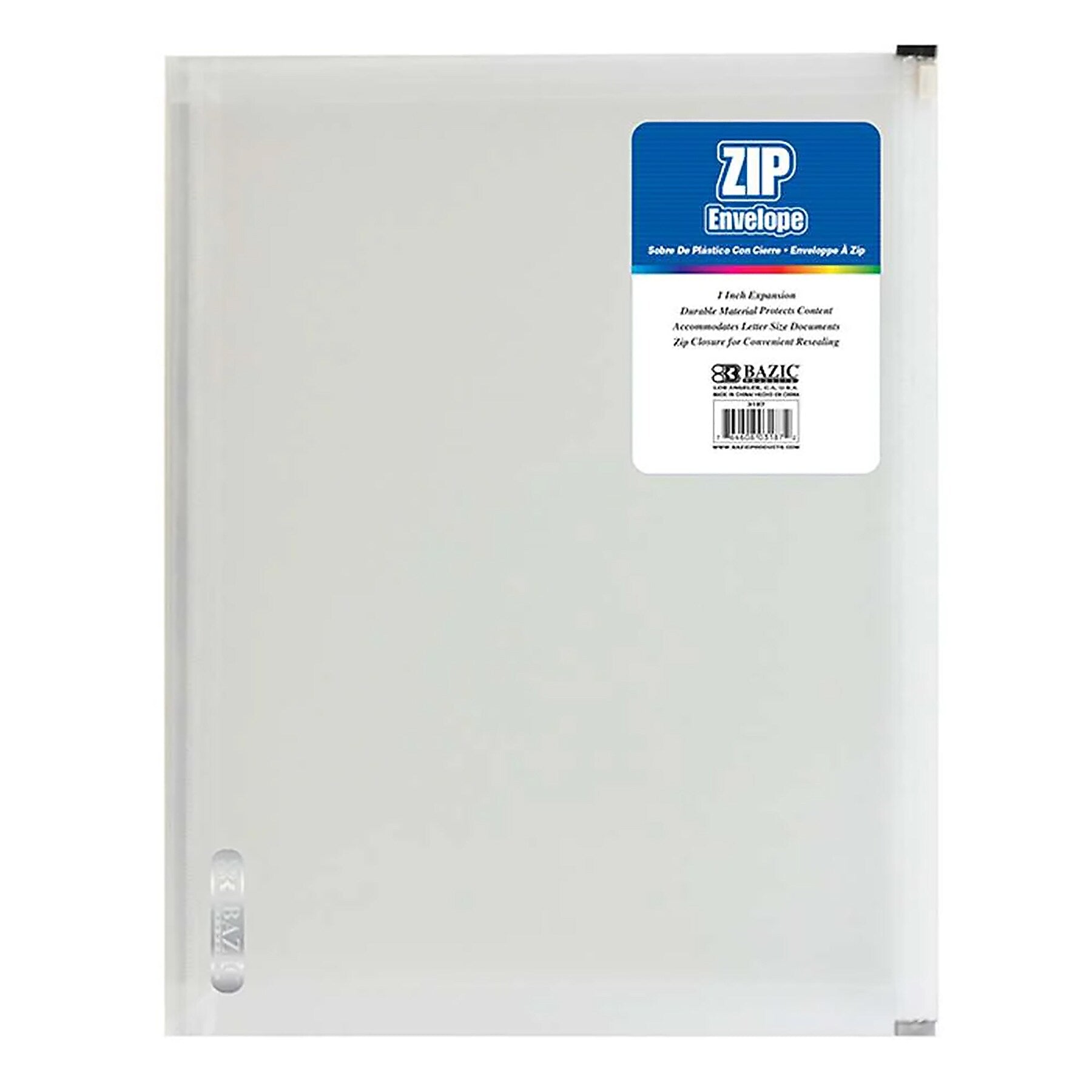 Bazic Plastic Zip Document Envelope, Clear, 12/Bundle (BAZ3187-12)
