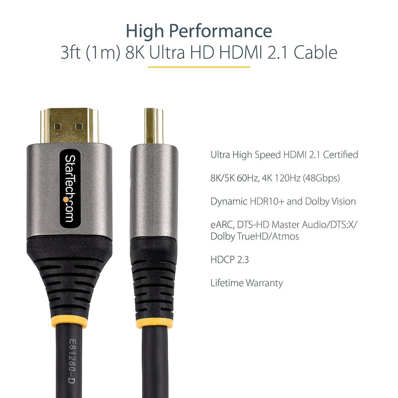 StarTech.com 3.3ft HDMI Cable, 8K 60Hz Audio/Video Cord, Male to Male, Black (HDMM21V1M)