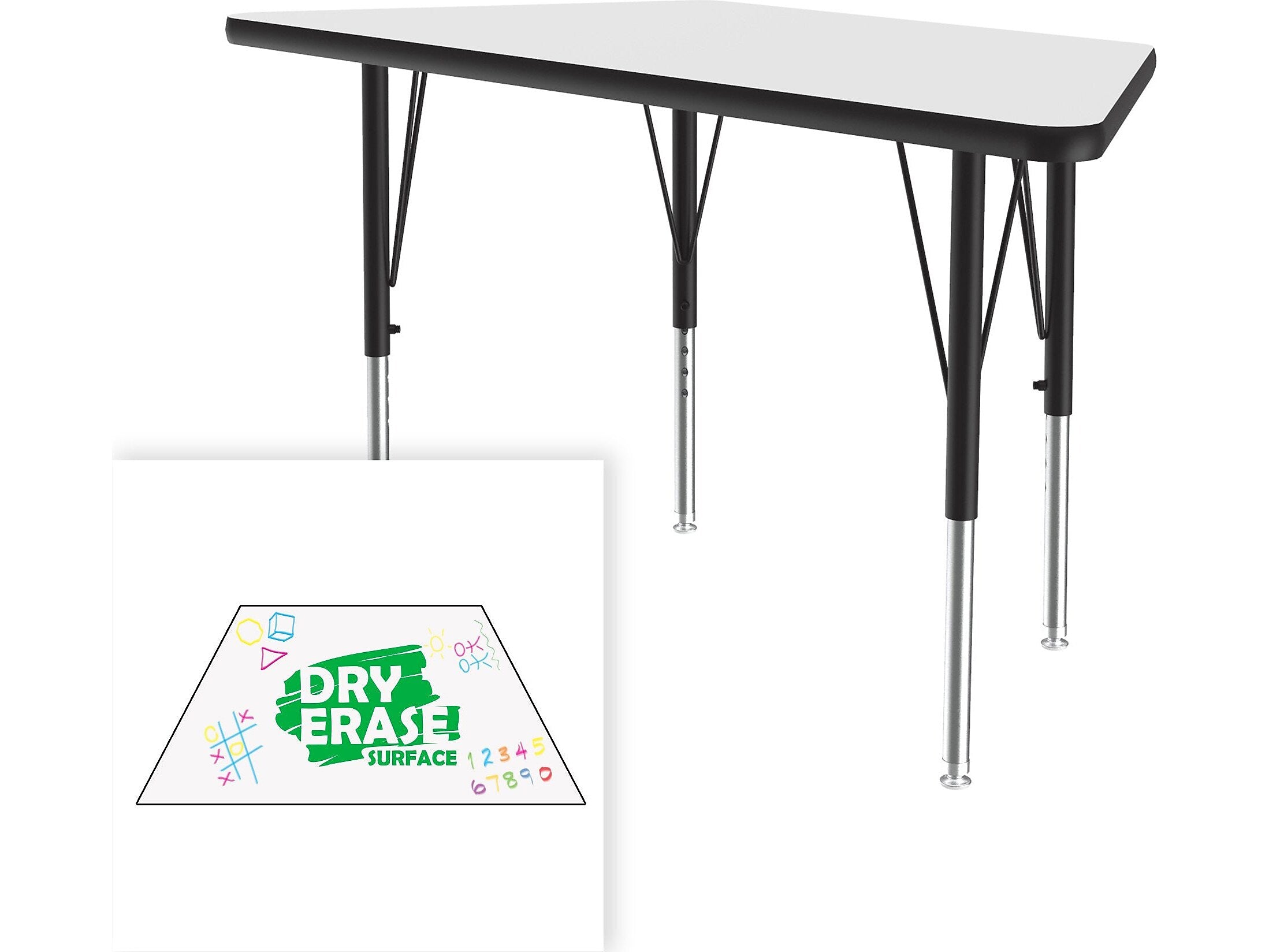 Correll Trapezoid Activity Table, 48" x 24", Height-Adjustable, Frosty White/Black (A2448DE-TRP-80)