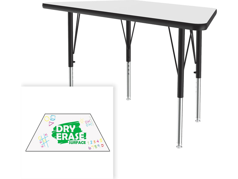 Correll Trapezoid Activity Table, 48" x 24", Height-Adjustable, Frosty White/Black (A2448DE-TRP-80)