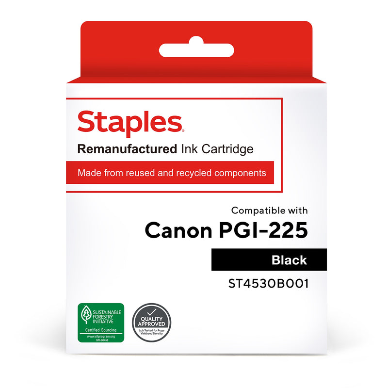 Staples Remanufactured Black Standard Yield Ink Cartridge Replacement for Canon PGI-225BK (TR4530B001/ST4530B001)