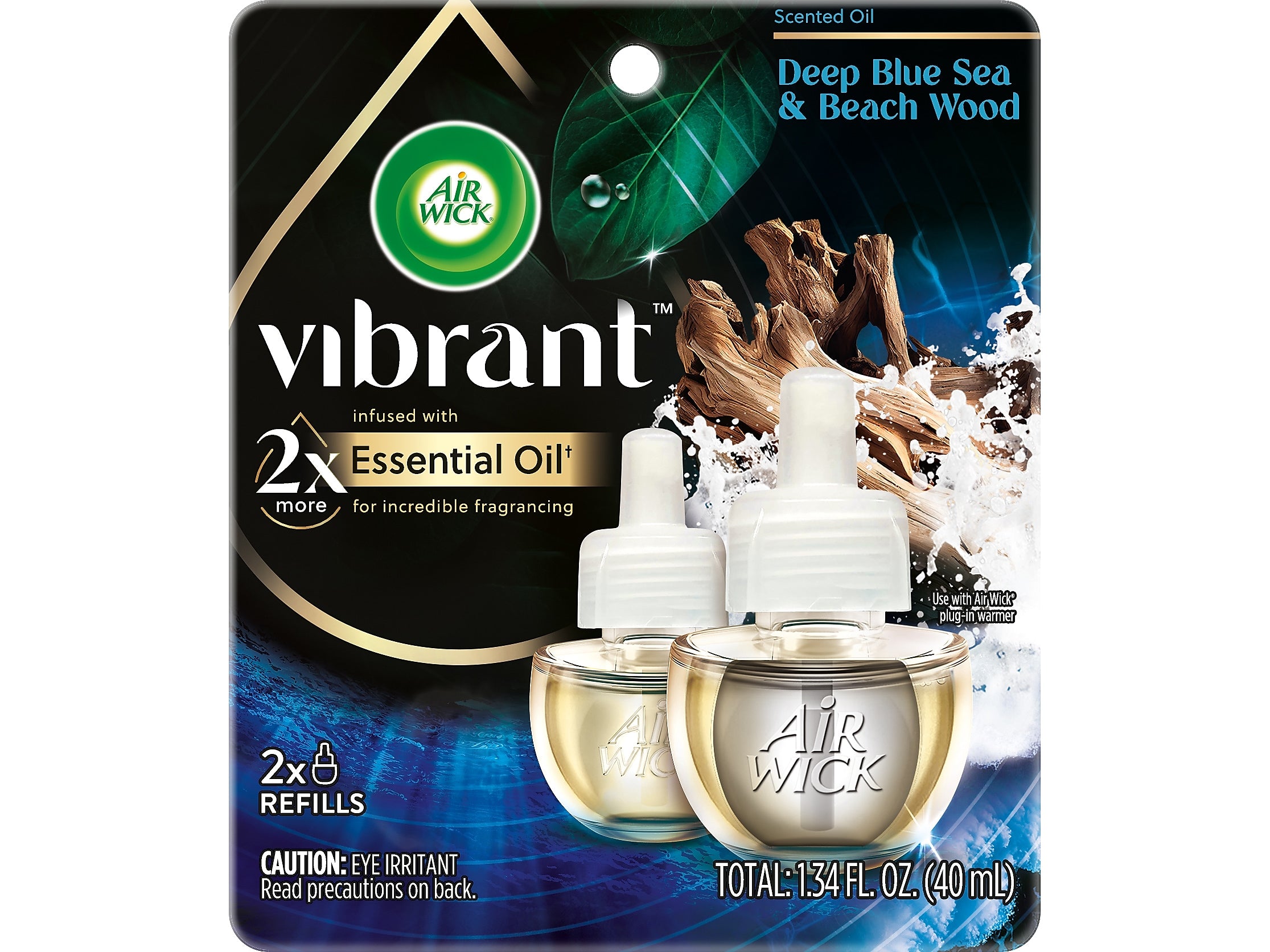 Air Wick Vibrant Scented Oil Warmer Refill, Deep Blue Sea & Beach Wood, 0.67 Fl. Oz., 2/Pack (62338-00123)