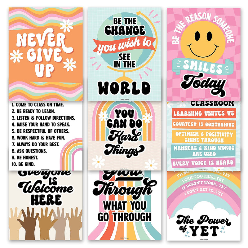 Hadley Designs 14" x 11" Retro Growth Mindset Classroom Decor Posters, 9/Set (HDDX004ACAK3H)