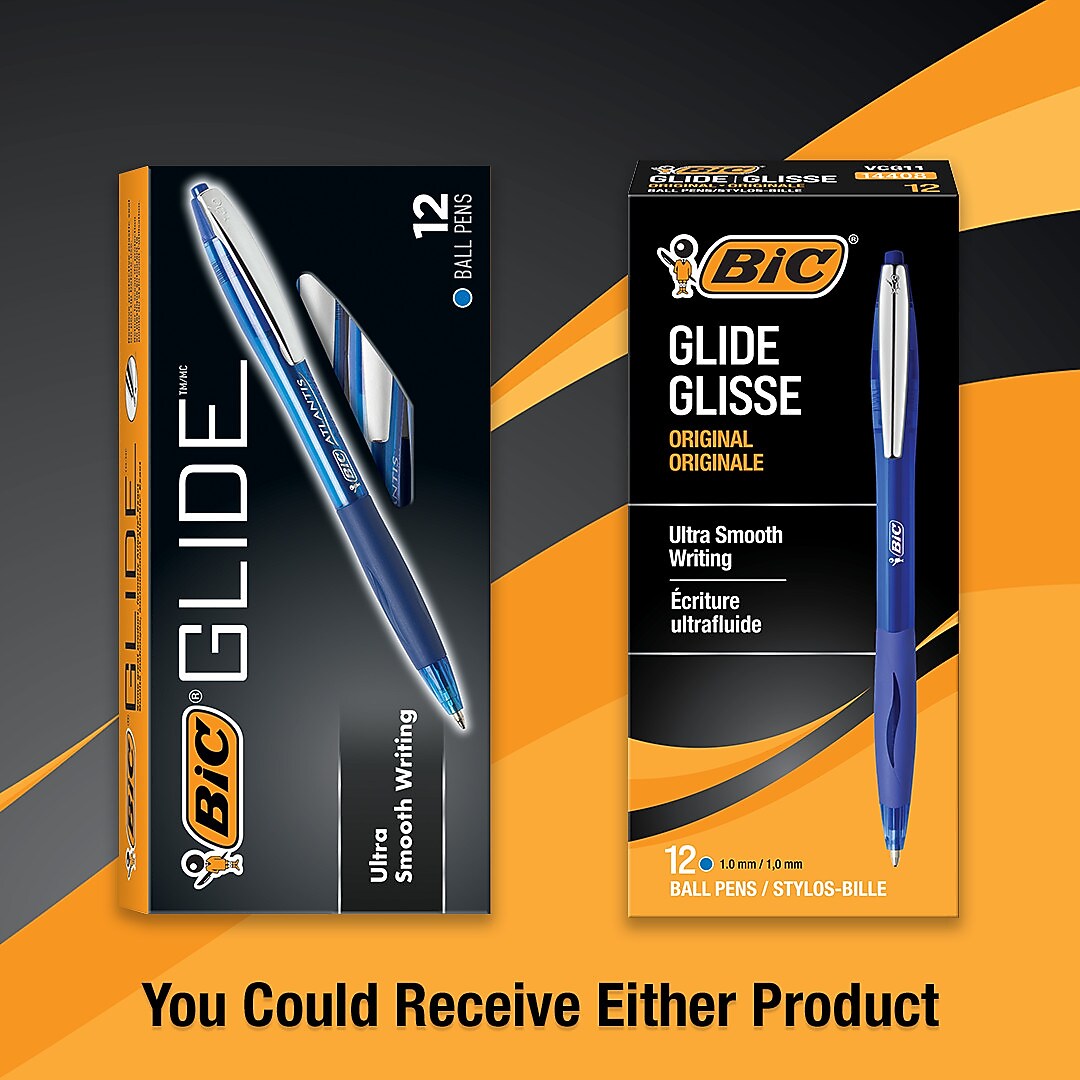 BIC Glide Retractable Ballpoint Pen, Medium Point, 1.0mm, Blue Ink, Dozen (14408/VCG11BE)