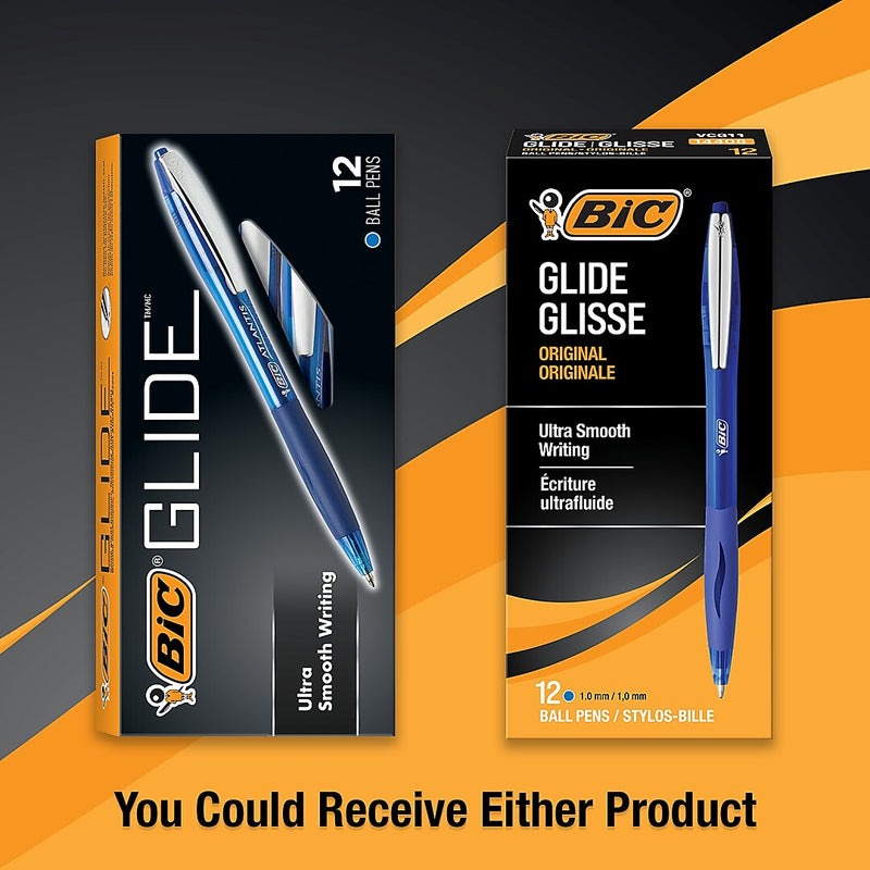 BIC Glide Retractable Ballpoint Pen, Medium Point, 1.0mm, Blue Ink, Dozen (14408/VCG11BE)