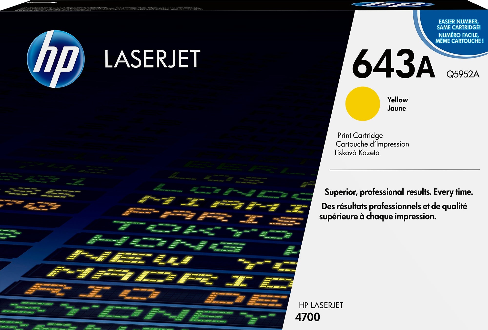 HP 643A Yellow Standard Yield Toner Cartridge, Prints Up to 10,000 Pages (q5952a)