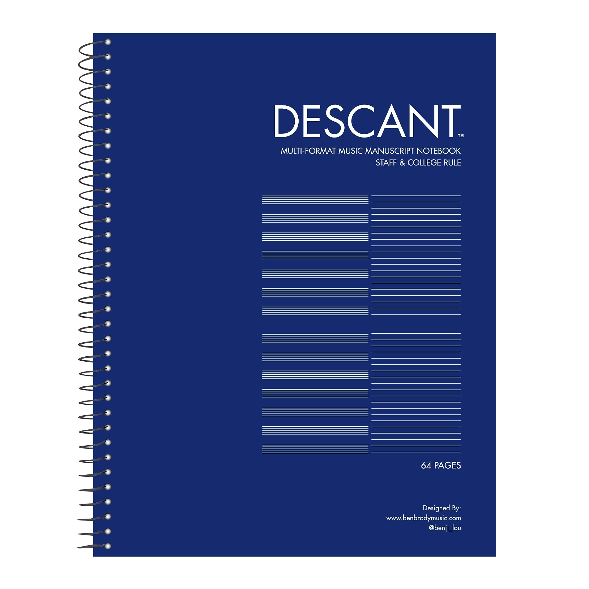 Roaring Spring Paper Products Descant Music Notebook, 8.5" x 11", Stave-/College-Ruled, 32 Sheets, Blue/White, 24/Carton