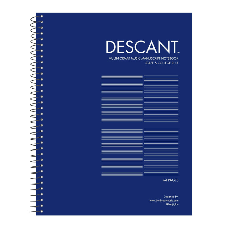 Roaring Spring Paper Products Descant Music Notebook, 8.5" x 11", Stave-/College-Ruled, 32 Sheets, Blue/White, 24/Carton