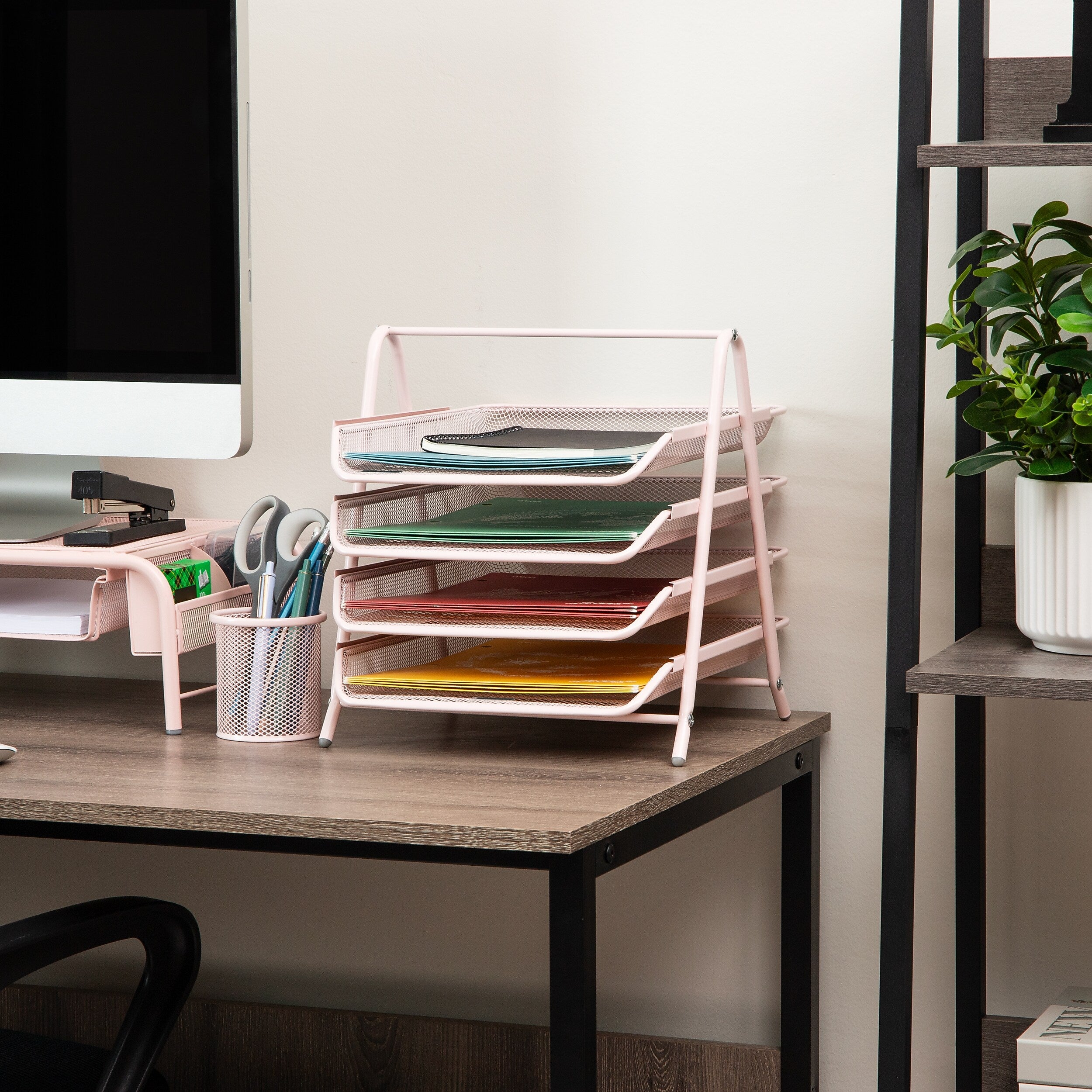Mind Reader Metal Mesh Front Loading Letter Tray, Letter/Legal Size, Pink (4TPAPER-PNK)