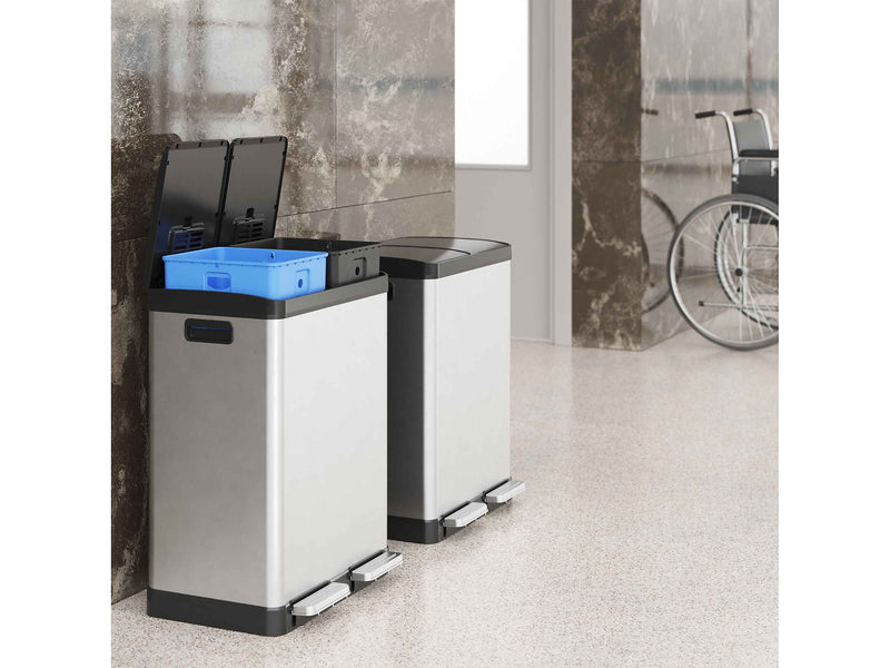 HLS Commercial Stainless Steel Trash & Recycling Bin Combo, 16-Gallon, Silver (HLSS16RFR)