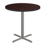 NPS CT Series 36" Round 36" Height Cafe Table, X Base, Grey Frame/Mahogany Top (CTG13636XCPBTMMY)