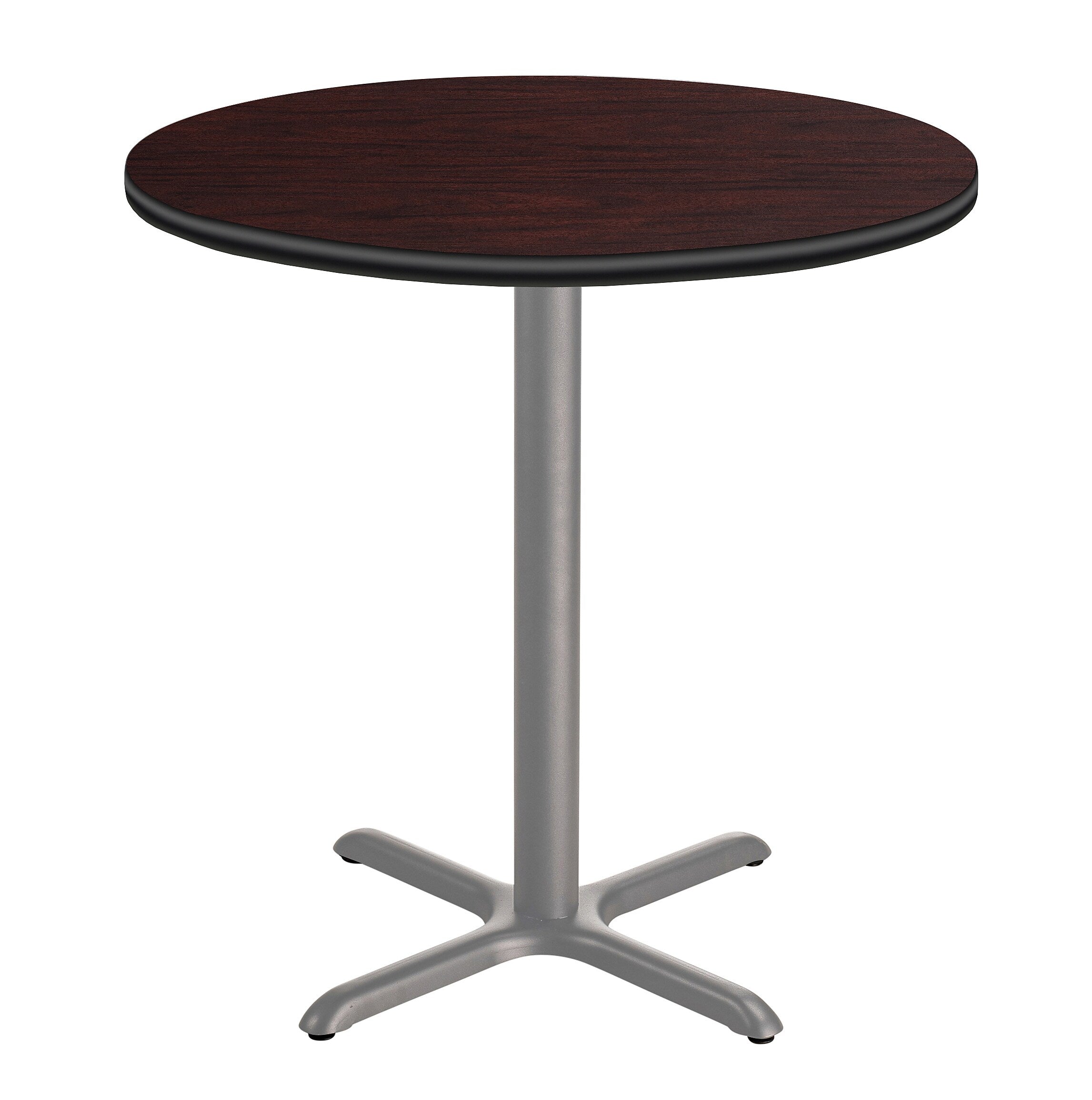 NPS CT Series 36" Round 36" Height Cafe Table, X Base, Grey Frame/Mahogany Top (CTG13636XCPBTMMY)