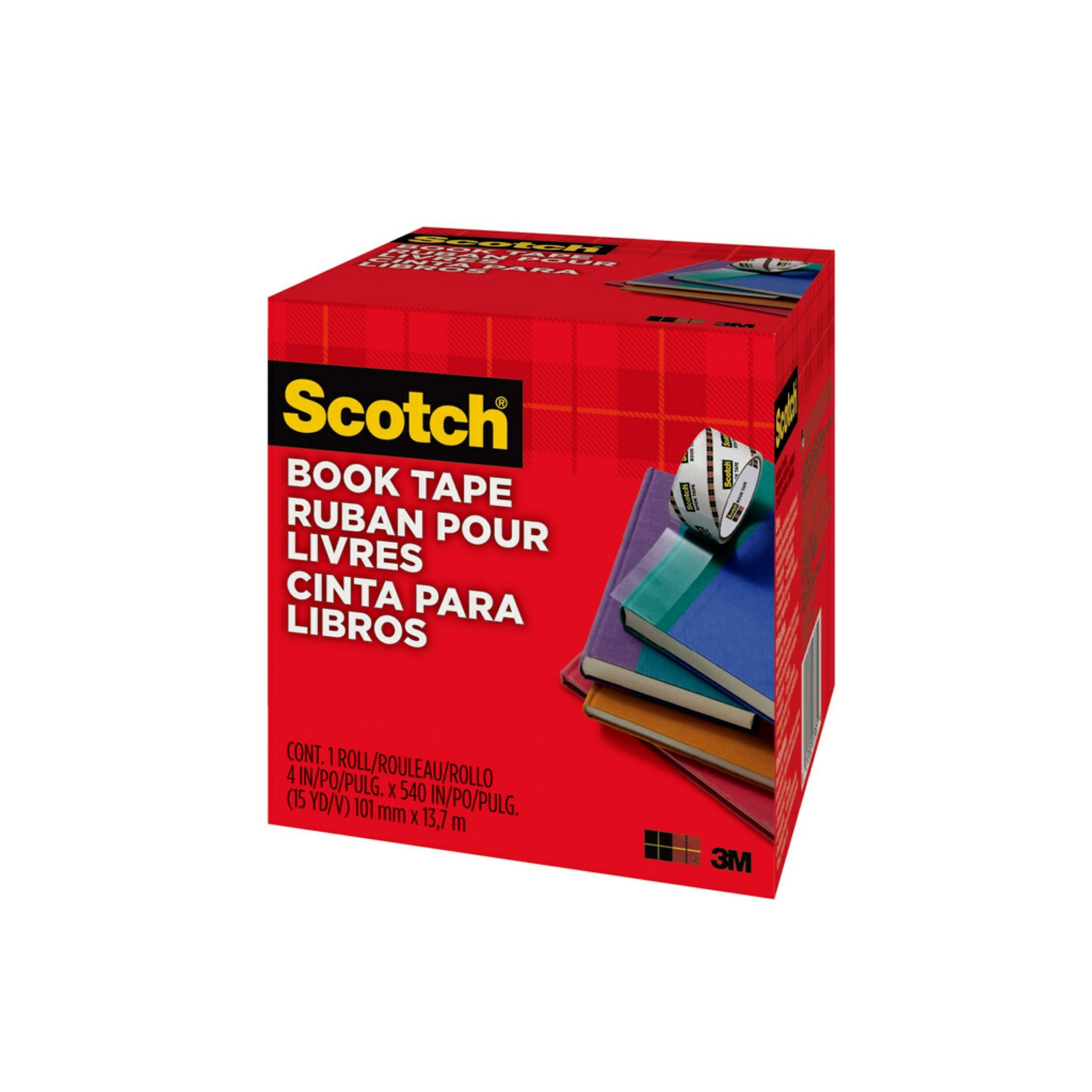 Scotch Book Transparent Clear Tape, 4" x 15 yds., 3" Core, Transparent (8454)