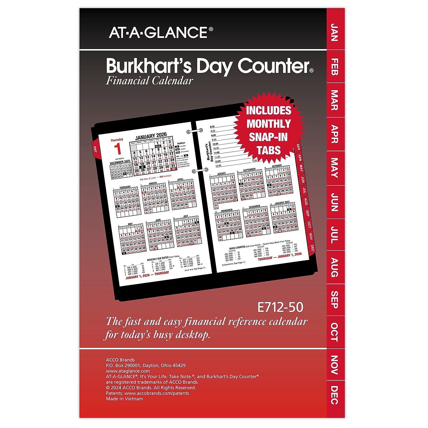 2026 AT-A-GLANCE Burkhart's Day Counter 7.5" x 4.5" Daily Calendar Refill Pages, White/Black (E712-50-26)