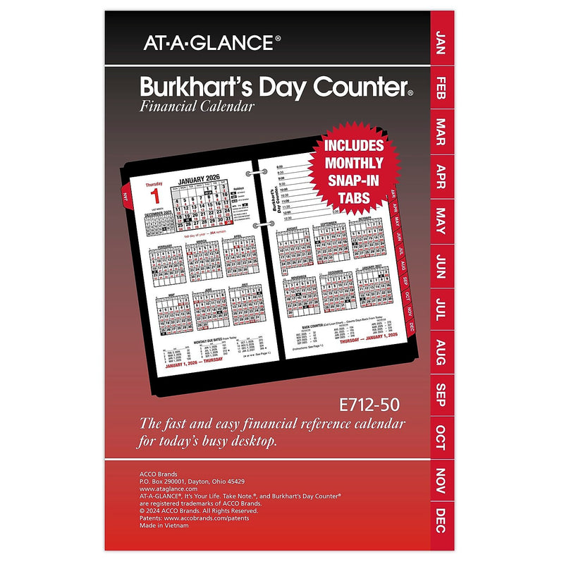 2026 AT-A-GLANCE Burkhart's Day Counter 7.5" x 4.5" Daily Calendar Refill Pages, White/Black (E712-50-26)