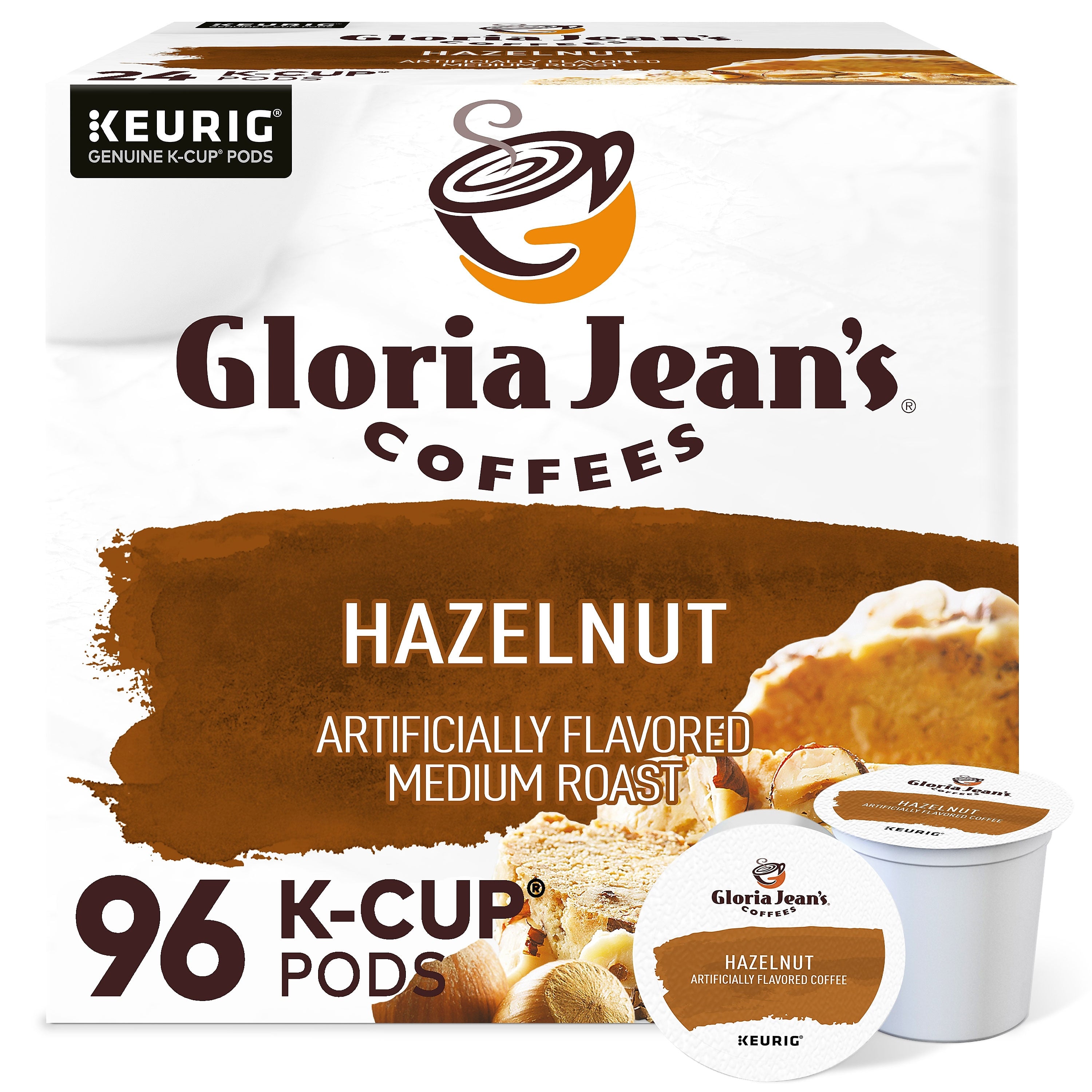 Gloria Jean's Coffees Hazelnut Coffee, Keurig K-Cup Pod, Medium Roast, 96/Carton (60051-052CT)