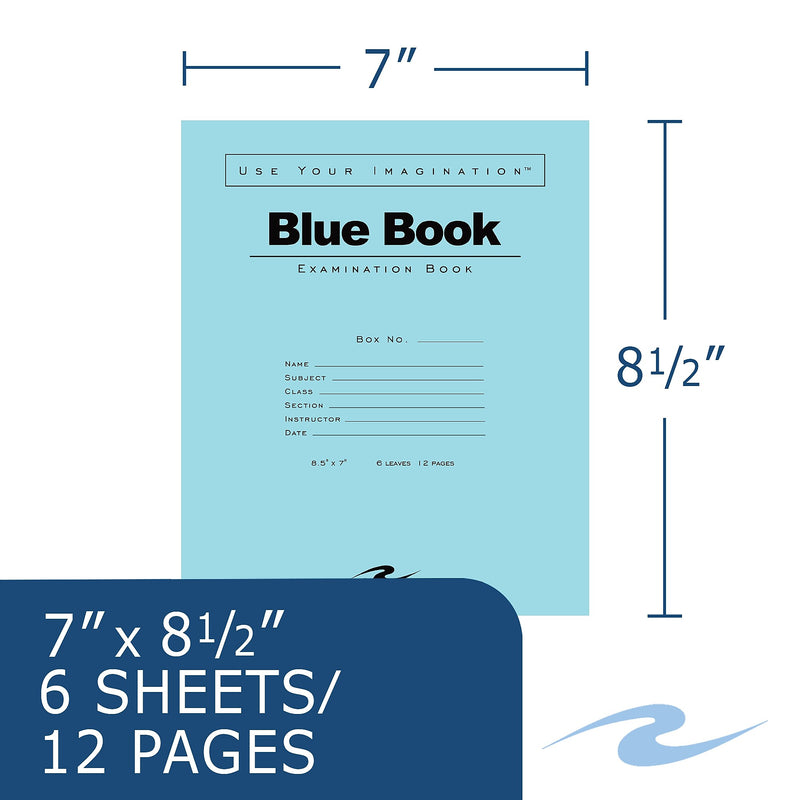 Roaring Spring Paper Products Exam Notebooks, 7" x 8.5", Wide Ruled, 6 Sheets, Blue, 1000/Case (77511CS)