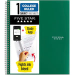 Five Star Wirebound Notebook, 1-Subject Notebook, 8.5" x 11", College Ruled, 100 Sheets, Green (72055)