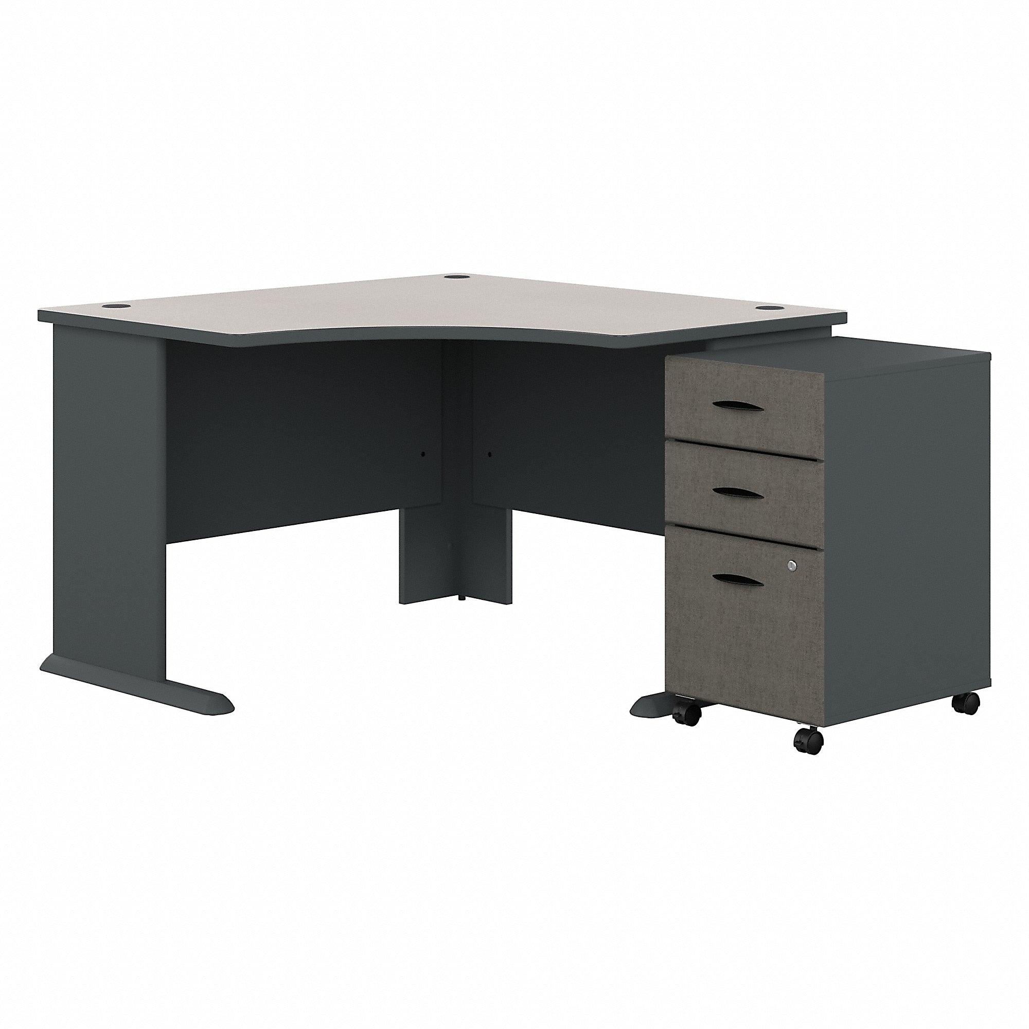 Bush Business Furniture Cubix 48"W Corner Desk with Mobile File Cabinet, Slate/White Spectrum (SRA035SLSU)