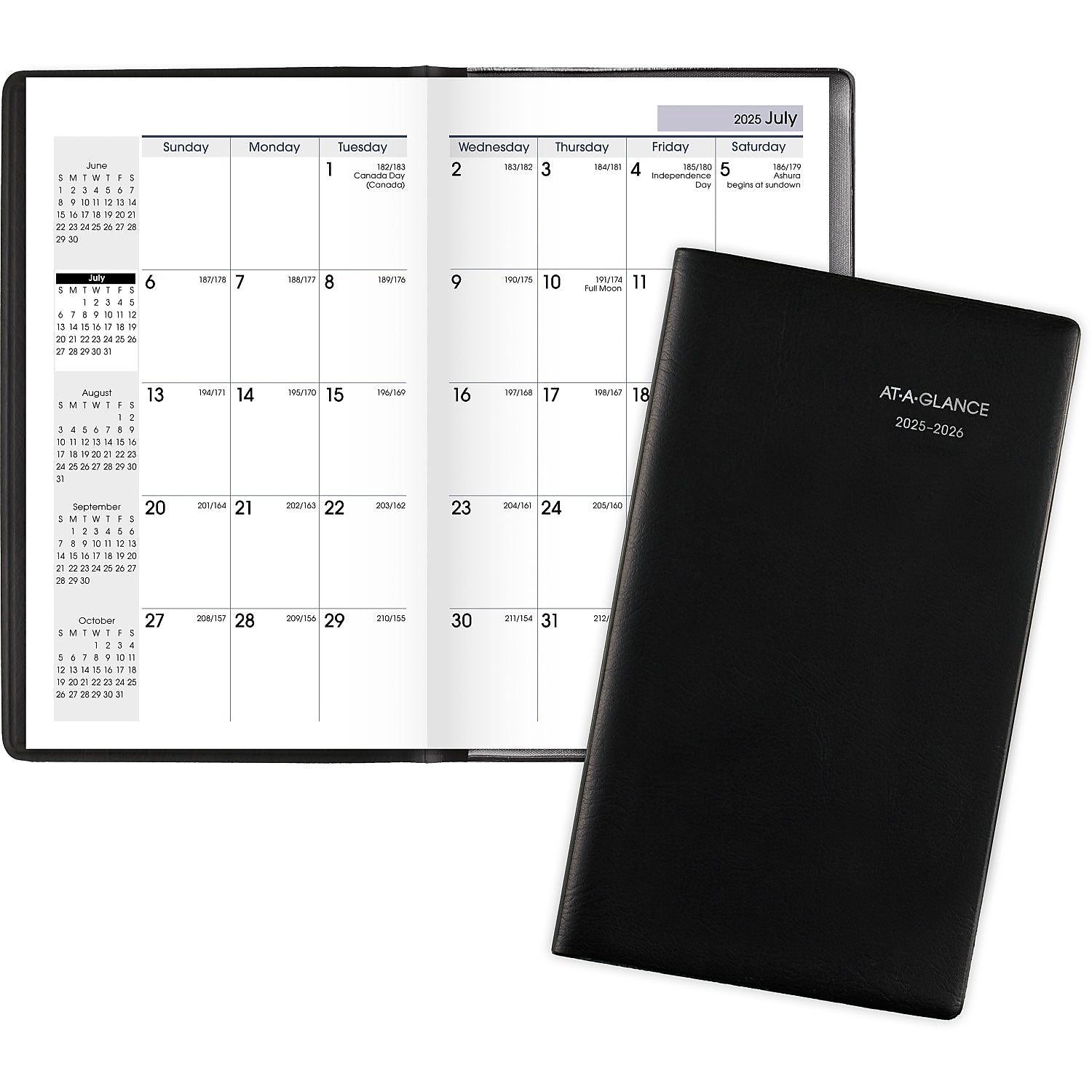 2025-2026 AT-A-GLANCE 3.5" x 6" Academic Year Monthly Planner, Faux Leather Cover, Black (AY53-00-26)