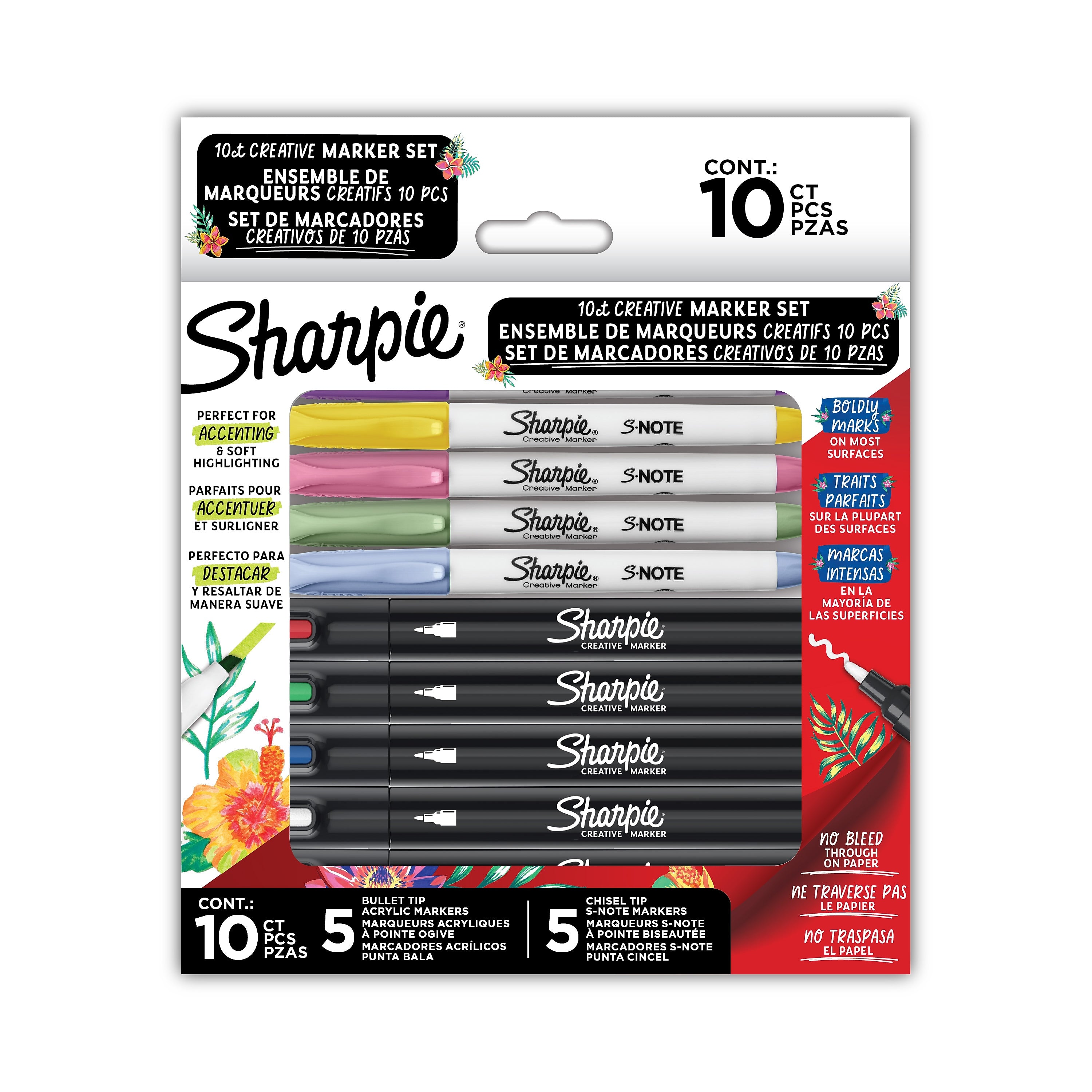 Sharpie Creative Markers Assorted Markers, Chisel/Bullet Tips, Assorted Colors, 10/Pack (2205174)