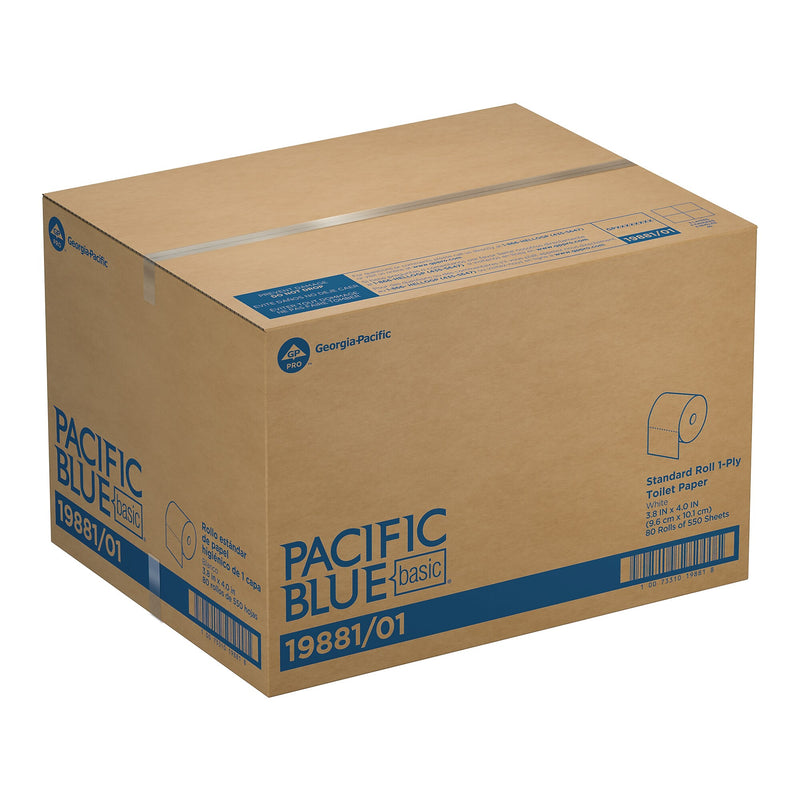 Pacific Blue Basic 1-Ply Inner Wrapped Embossed Toilet Paper by GP PRO, White, 550 Sheets/Roll, 80 Rolls/Case (19881/01)