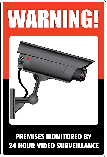 Cosco Video Surveillance Indoor/Outdoor Wall Sign, 8" x 12", White/Black/Red (098381)