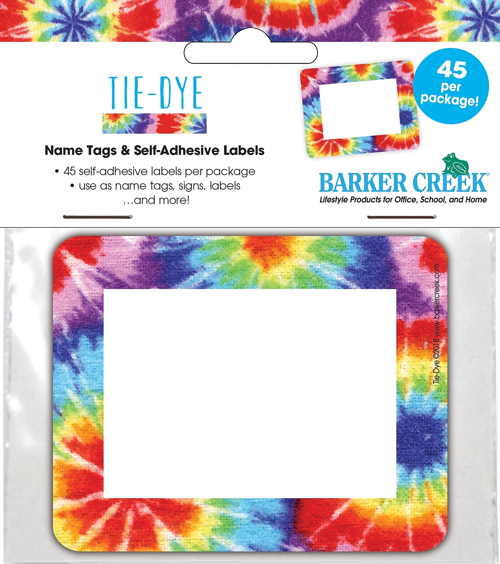 Barker Creek Self-adhesive Tie-Dye School Name Tags, 2.75" x 3.5", 45/Pack (LL1503)