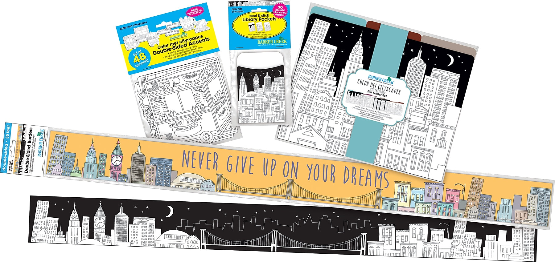 Barker Creek Color Me! Cityscapes Classroom Decor Set, 4 Packs/Set (BC3510)