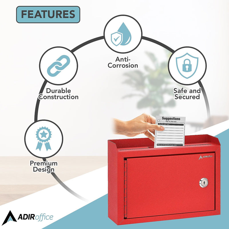 AdirOffice Steel Multipurpose Drop Box Interoffice Mailbox, Medium, Red (631-02-RED-PKG)