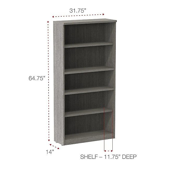 Alera Valencia Series Bookcase, Four-Shelf, 31.75" x 14" x 64.75", Gray