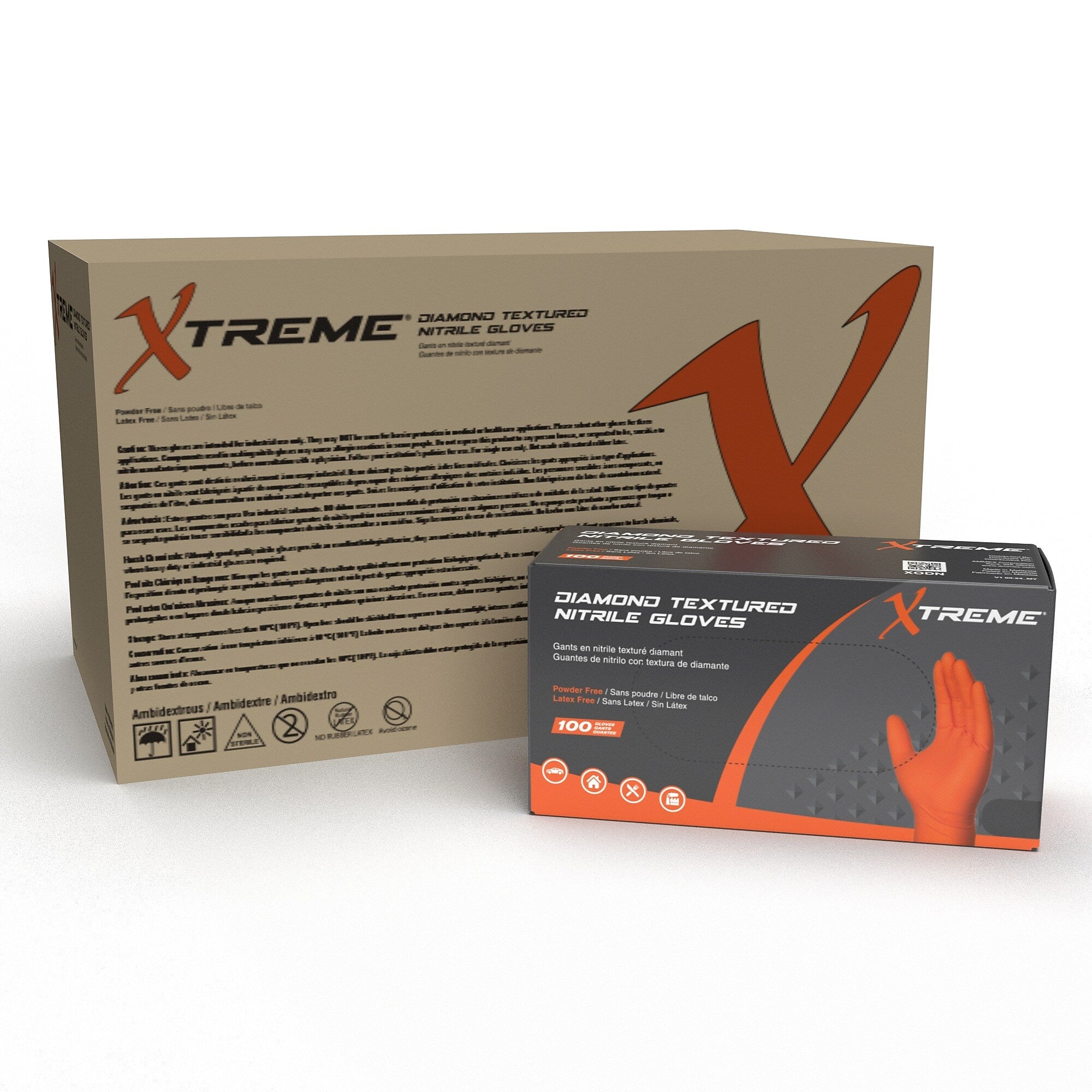 Ammex Xtreme Diamond Texture Orange Nitrile Powder Free Medium Industrial Gloves