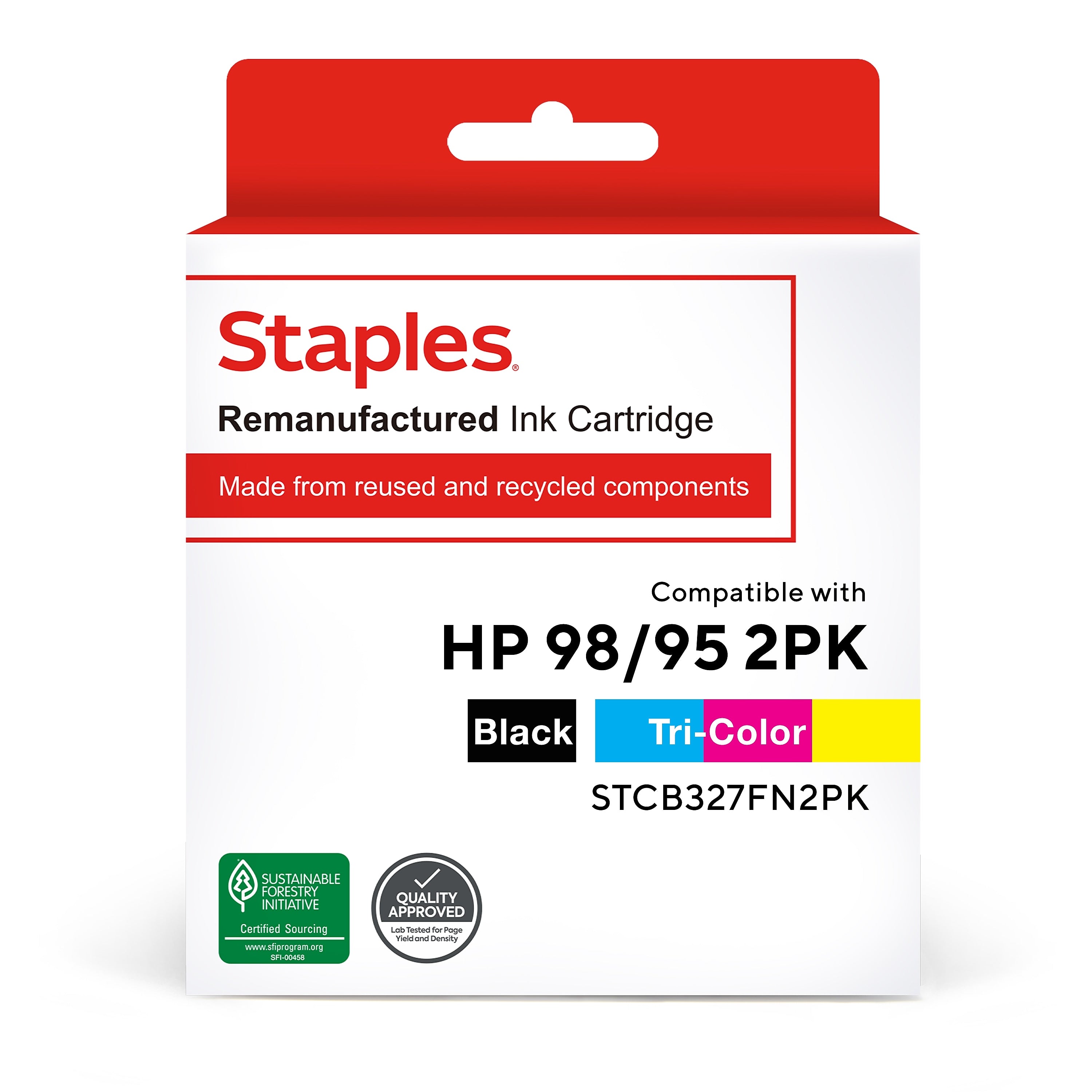 Staples Remanufactured Black/Tri-Color Standard Yield Ink Cartridge Replacement for HP 95/98 (TRCB327FN2PK/STCB327FN2PK), 2/Pack